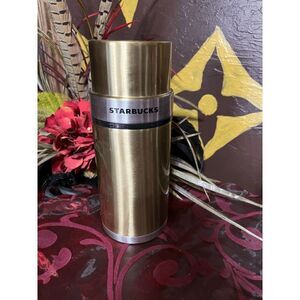 Starbucks 2006 Gold and Silver Metal Insulated 17oz Thermos with Removeable Cup
